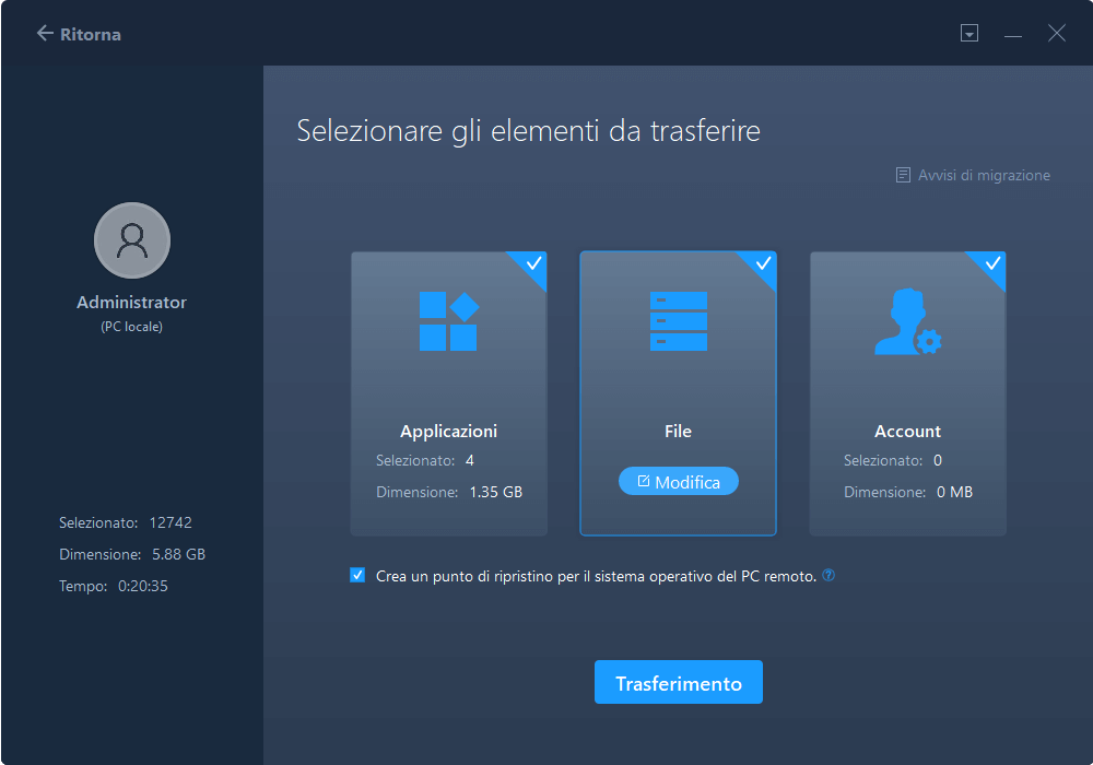 seleziona l'applicazione